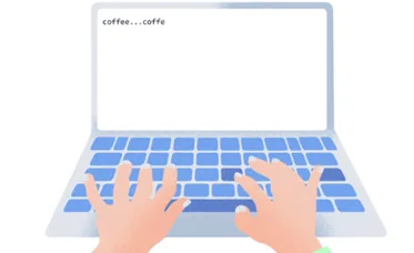 Illustration de rédaction de contenus sur un ordinateur portable